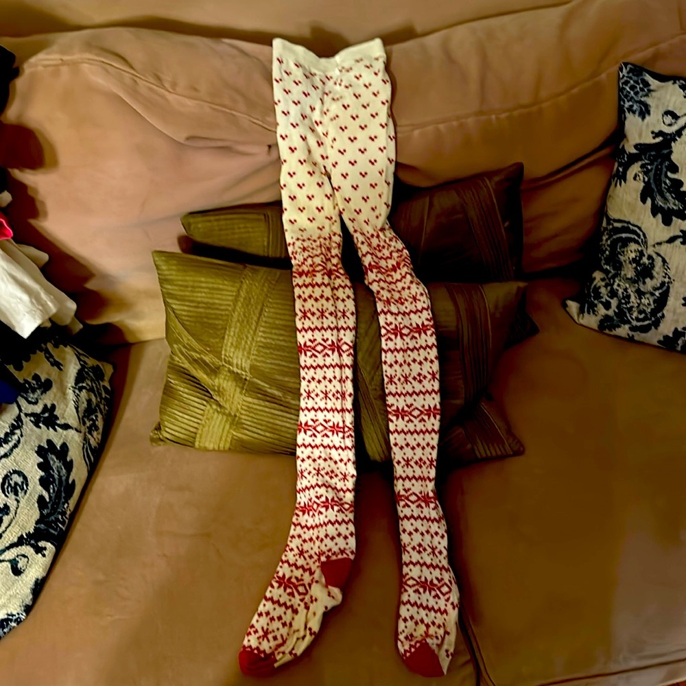 Hanna Andersson red & white knit leggings size 150/160